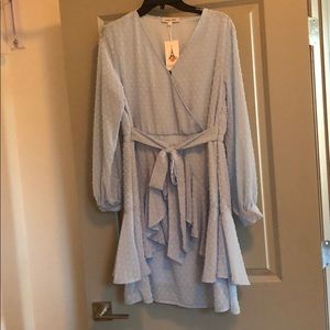 Light blue long sleeve ruffle dress NWT